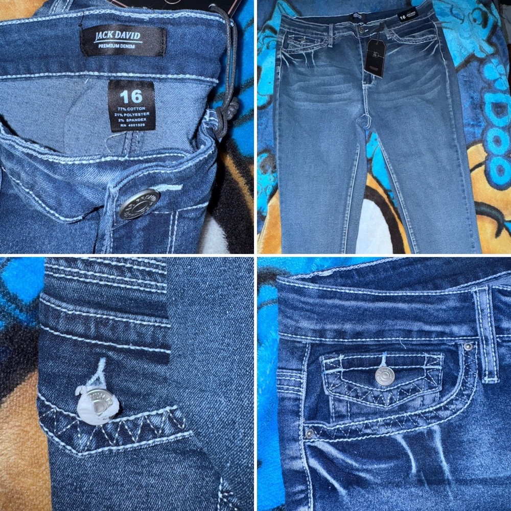 Jack David Premium Womens Plus Size 16 Blue Stretch Denim Jeans New W Tags